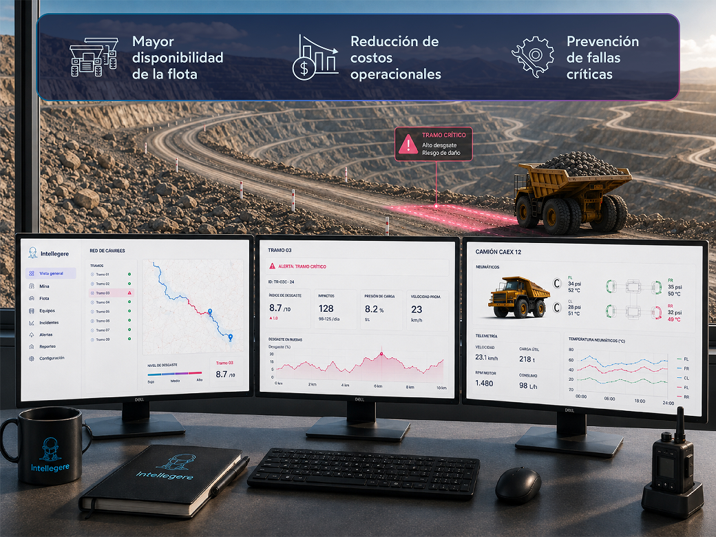 Sistema de mantenimiento de activos con monitoreo de carriles, neumáticos y flota minera